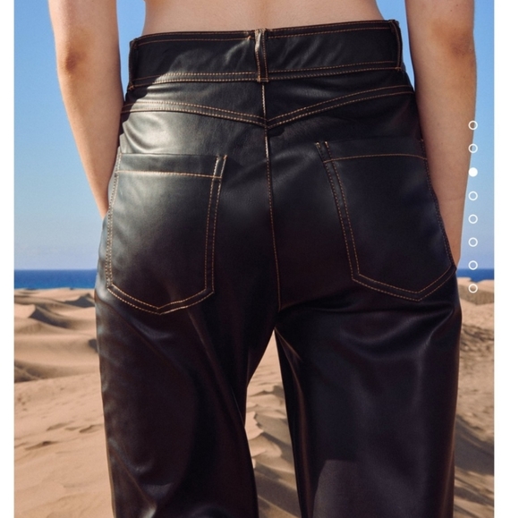 Zara * Faux Leather High Rise Straight Pants - Picture 7 of 9